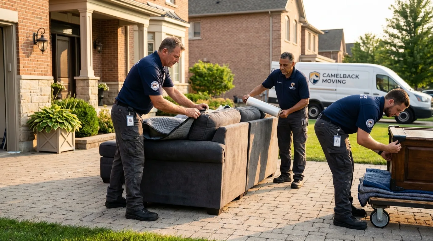 Large estate moving crew wrapping furniture in Mountain Ranch, CA